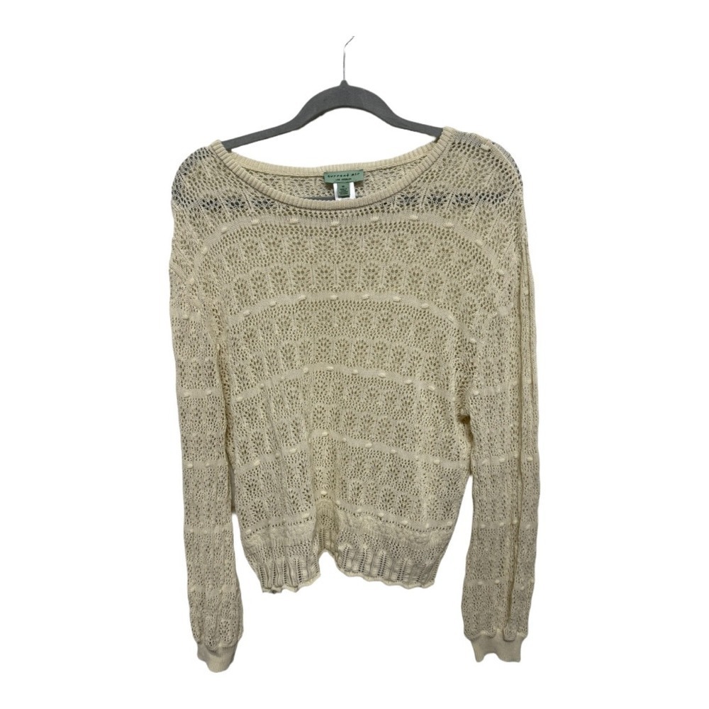 Current Air Mesh Boatneck Sweater Beige Knit Pullover Sweater Coverup Sheer M